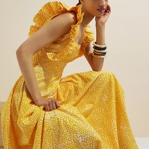Anthropologie SIKA Marigold Ruffled Maxi Dress Polka Dot Square Neck 18W-Worn 1x
